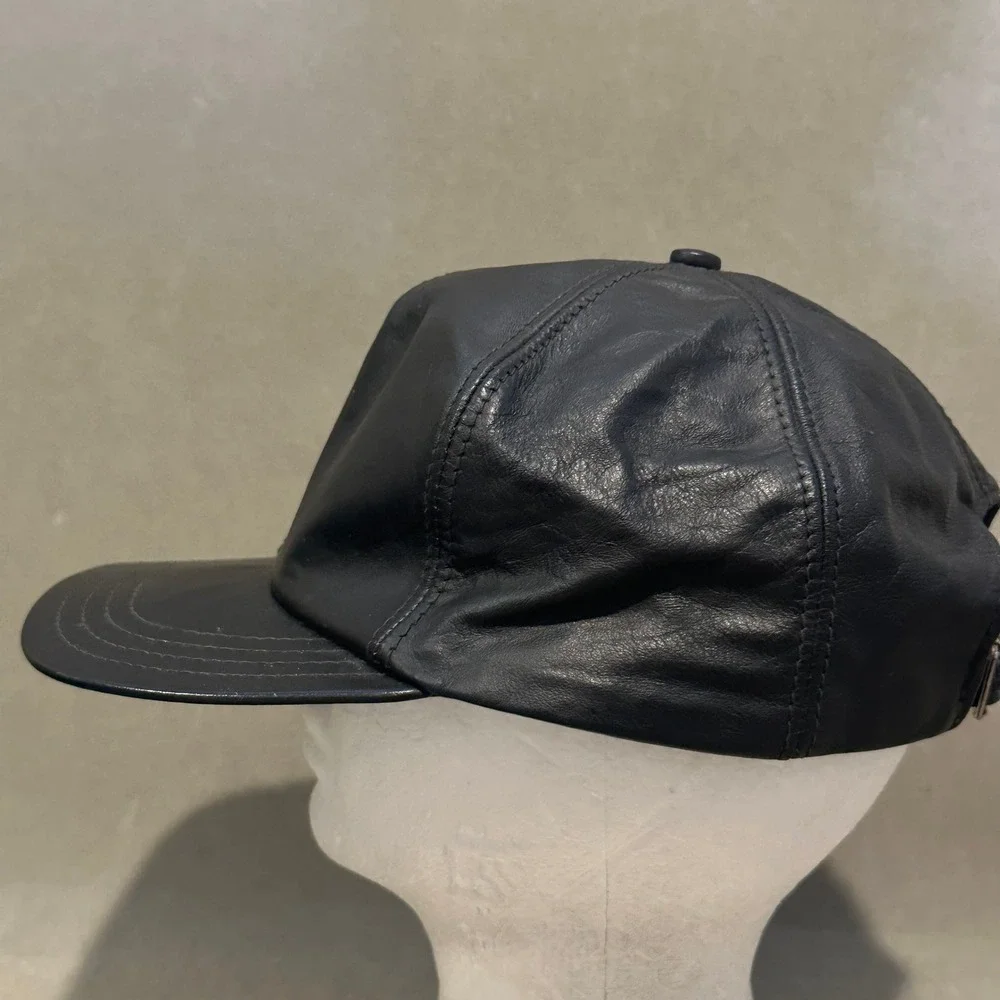 Wilsons Leather Experts Black Leather Baseball Cap Hat Made in USA Vintage